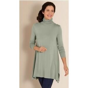 Soft Surroundings Timely Turtleneck Tunic Top Olive Green Women’s Size Petite XS